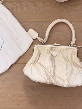 Authentic Prada Cinghiale-Trimmed Canapa Frame Bag